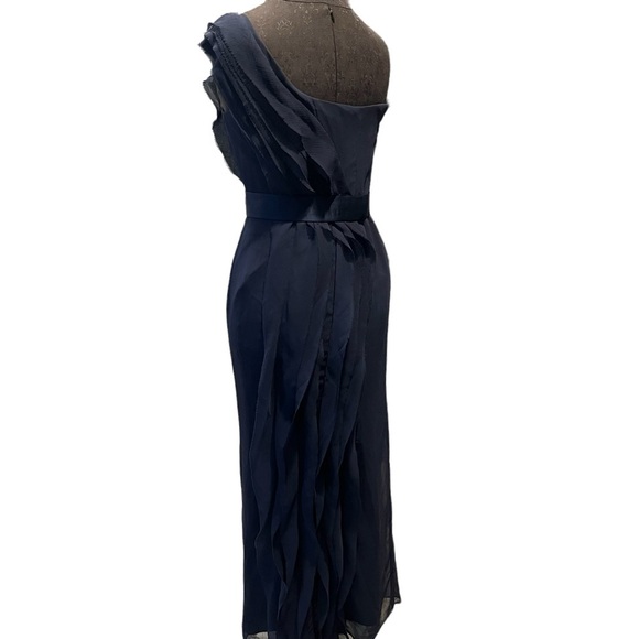 White by Vera Wang Navy Bridesmaid One Shoulder Chiffon Dress Style VW360274 - Picture 5 of 13